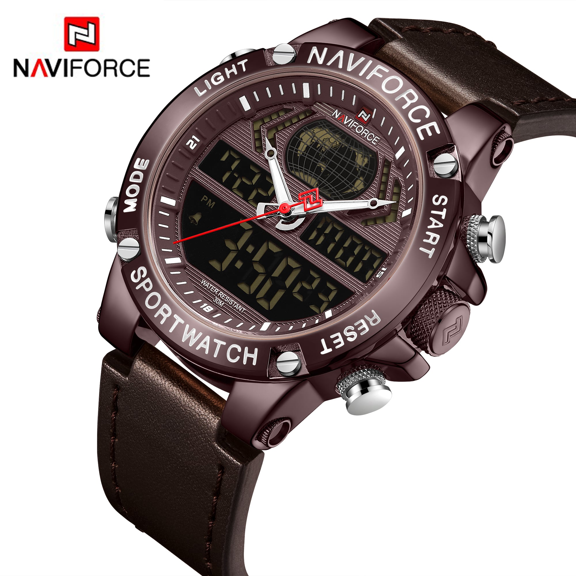 RELOJ HOMBRE NAVIFORCE MORADO CUERO  MORADO ANALOGO DIGITAL9164 MORADO . - 2