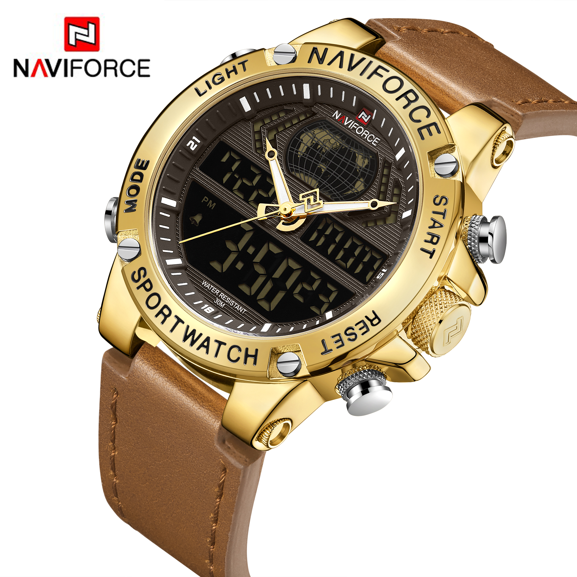 RELOJ HOMBRE NAVIFORCE CAFE/DORADO ANALOGO DIGITAL. - 2