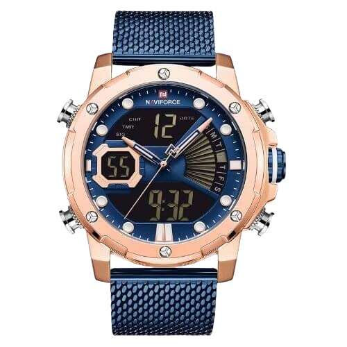 RELOJ HOMBRE NAVIFORCE AZUL-BRONCE ANALOGO DIGITAL MALLA DE ACERO. - 1
