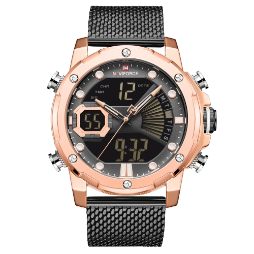 RELOJ HOMBRE NAVIFORCE NEGRO /BRONCE ANALOGO DIGITAL MALLA ACERO. - 1