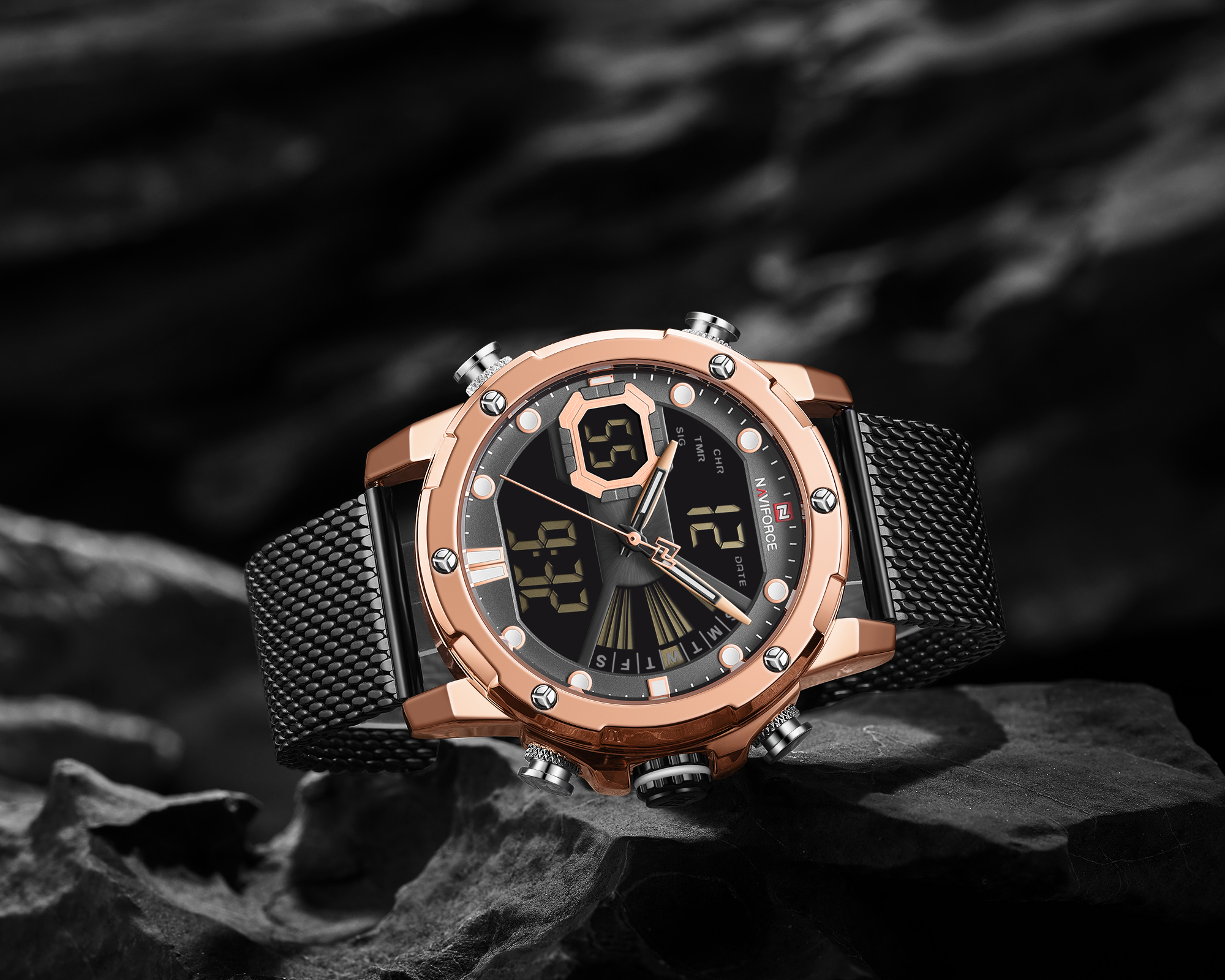 RELOJ HOMBRE NAVIFORCE NEGRO /BRONCE ANALOGO DIGITAL MALLA ACERO. - 2