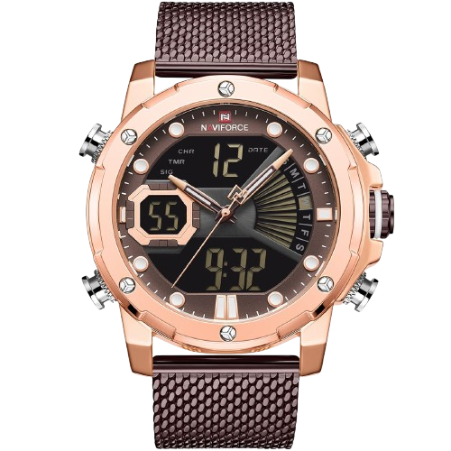 RELOJ HOMBRE NAVIFORCE MORADO/BRONCE ANALOGO DIGITAL MALLA ACERO. - 1
