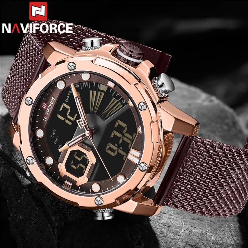 RELOJ HOMBRE NAVIFORCE MORADO/BRONCE ANALOGO DIGITAL MALLA ACERO. - 2
