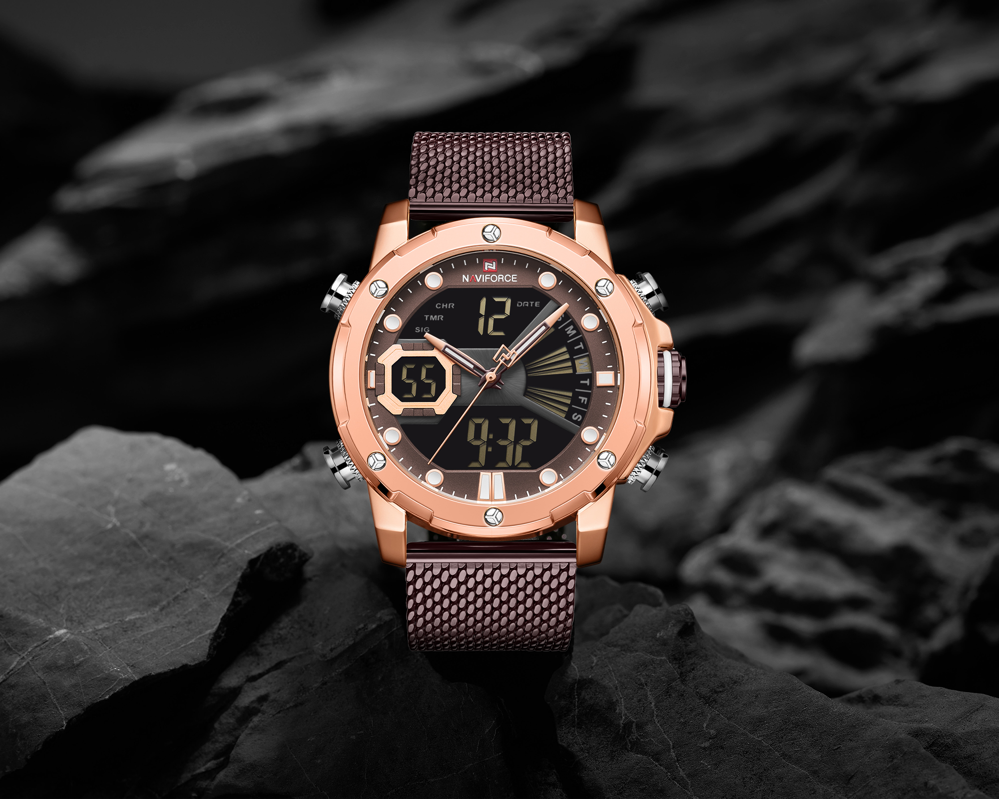 RELOJ HOMBRE NAVIFORCE MORADO/BRONCE ANALOGO DIGITAL MALLA ACERO. - 3