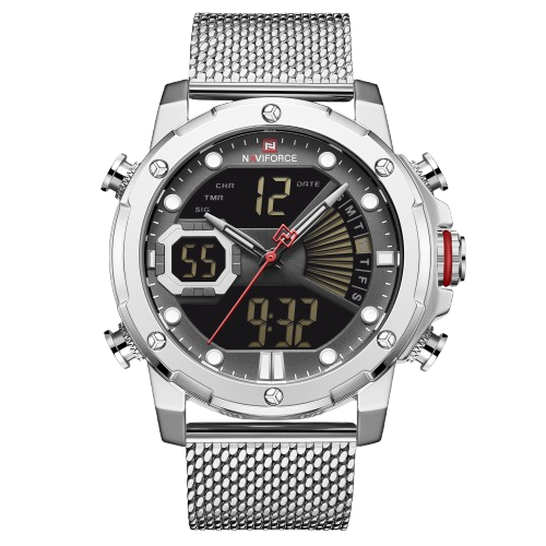 RELOJ HOMBRE NAVIFORCE PLATEADO ANALOGO DIGITAL MALLA ACERO - 1