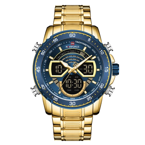 RELOJ HOMBRE NAVIFORCE ACERO ANALOGO  DIGITAL DORADO/AZUL. - 1