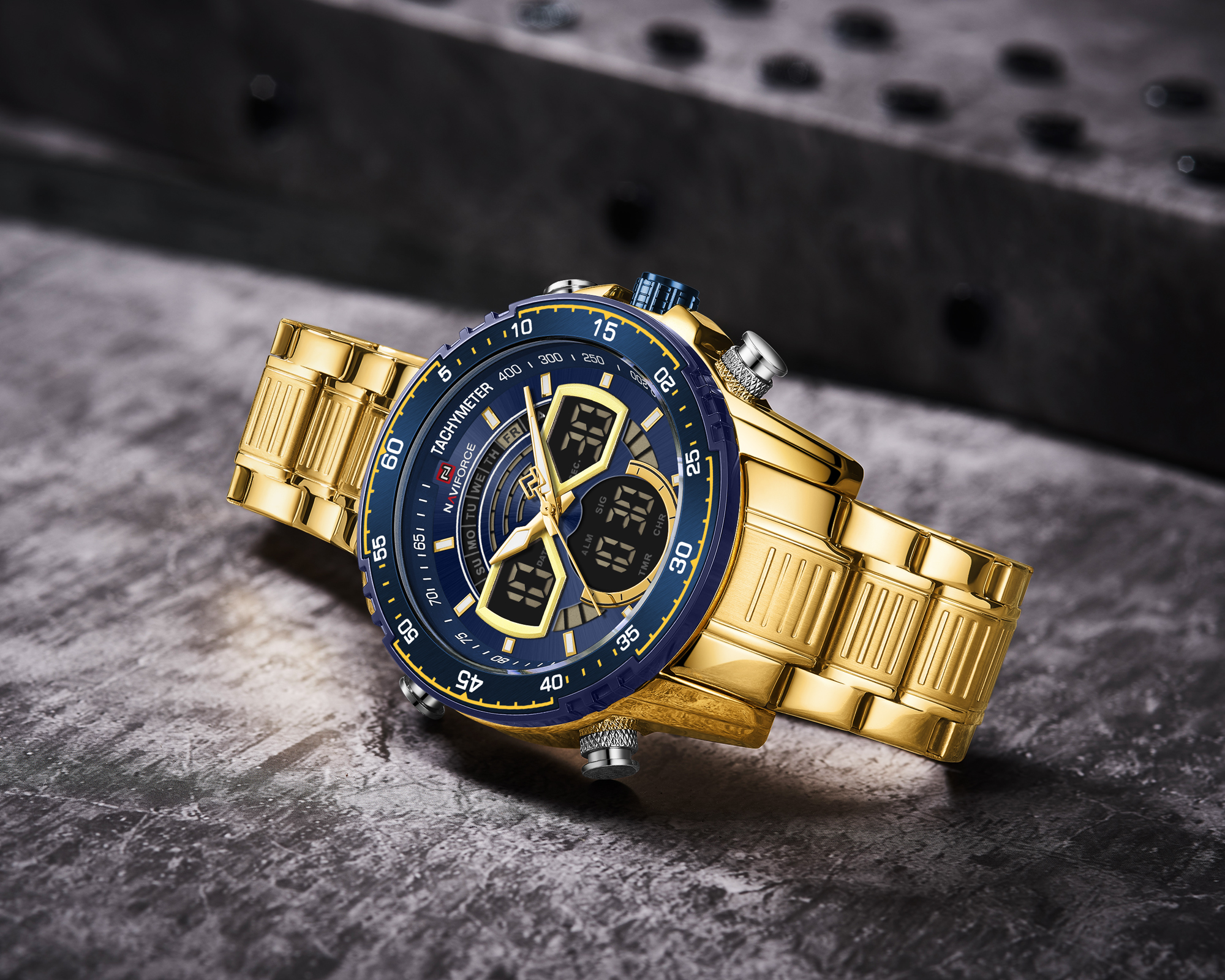 RELOJ HOMBRE NAVIFORCE ACERO ANALOGO  DIGITAL DORADO/AZUL. - 2
