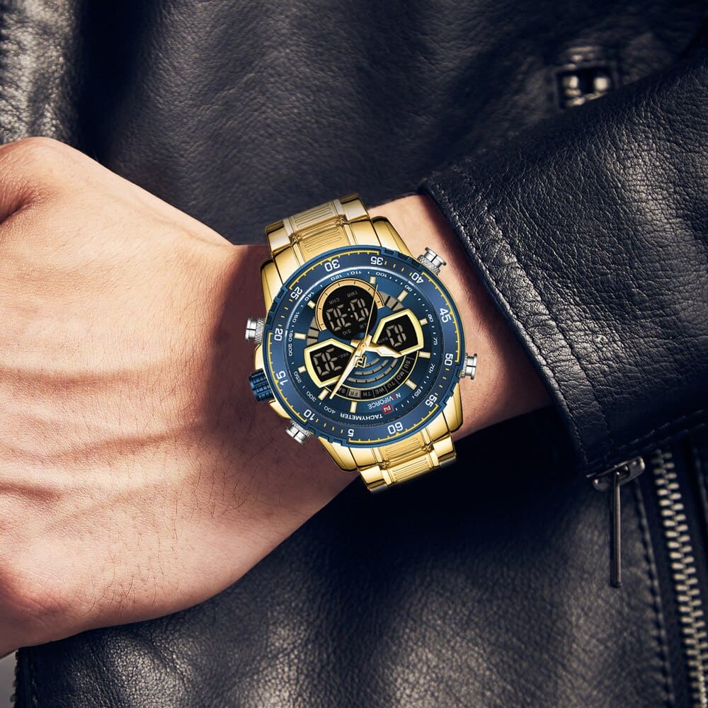 RELOJ HOMBRE NAVIFORCE ACERO ANALOGO  DIGITAL DORADO/AZUL. - 3