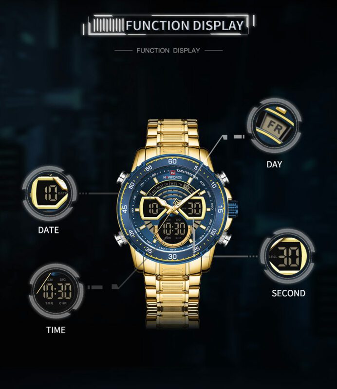 RELOJ HOMBRE NAVIFORCE ACERO ANALOGO  DIGITAL DORADO/AZUL. - 4