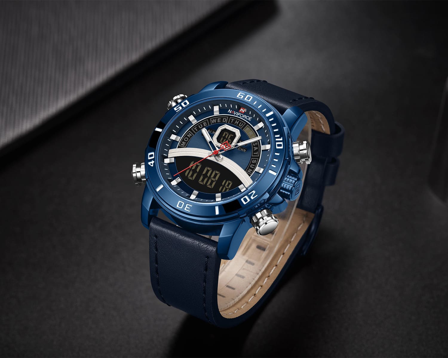RELOJ HOMBRE NAVIFORCE AZUL ANALOGO DIGITAL CUERO. - 3