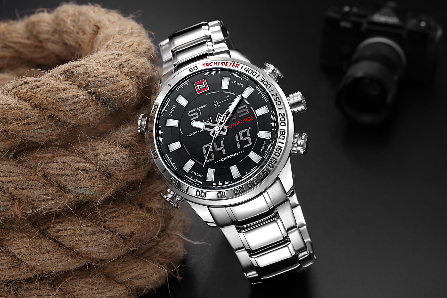 RELOJ HOMBRE NAVIFORCE PLATEADO ANALOGO DIGITAL . - 2