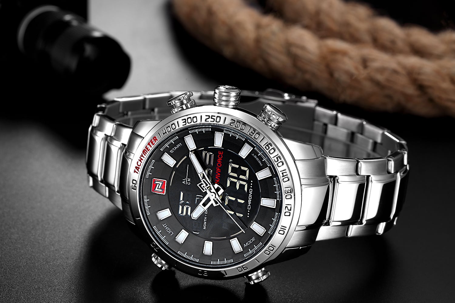 RELOJ HOMBRE NAVIFORCE PLATEADO ANALOGO DIGITAL . - 3