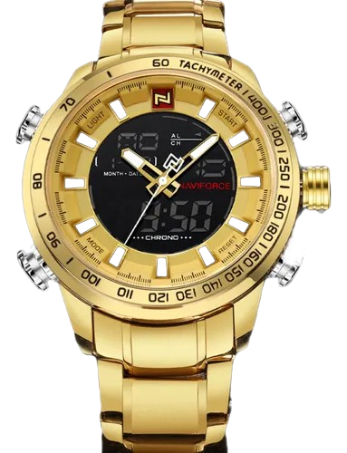 RELOJ HOMBRE NAVIFORCE DORADO ANALOGO DIGITAL DE ACERO. - 1