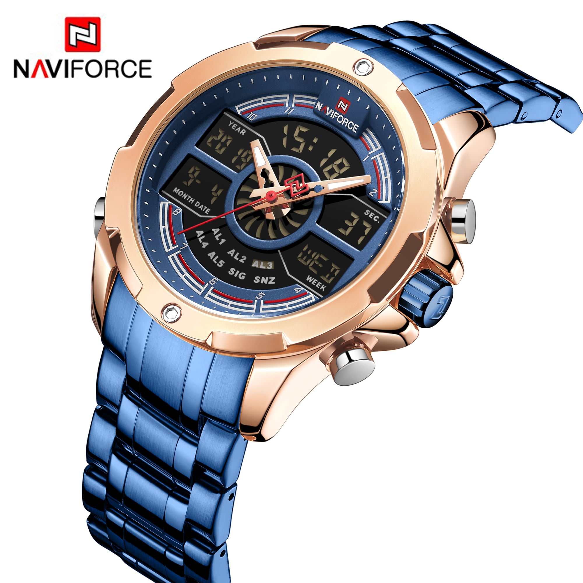 RELOJ HOMBRE NAVIFORCE AZUL ACERO ANALOGO DIGITAL. - 2