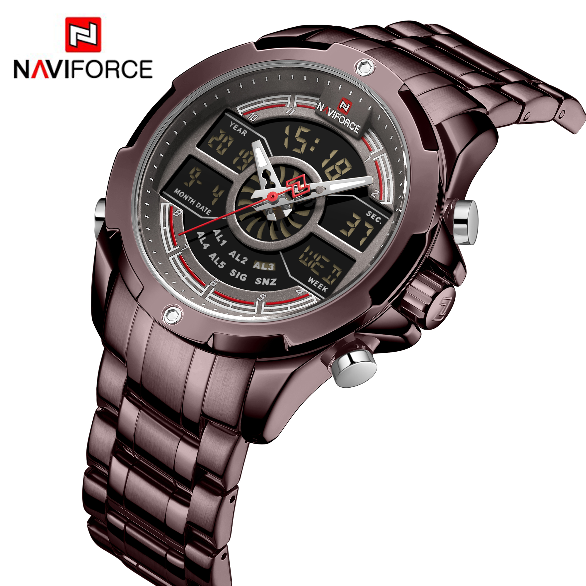 RELOJ HOMBRE NAVIFORCE MORADO ANALOGO DIGITAL ACERO. - 2