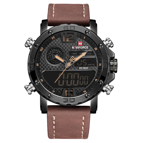 RELOJ HOMBRE NAVIFORCE CUERO CAFE ANALOGO DIGITAL. - 1
