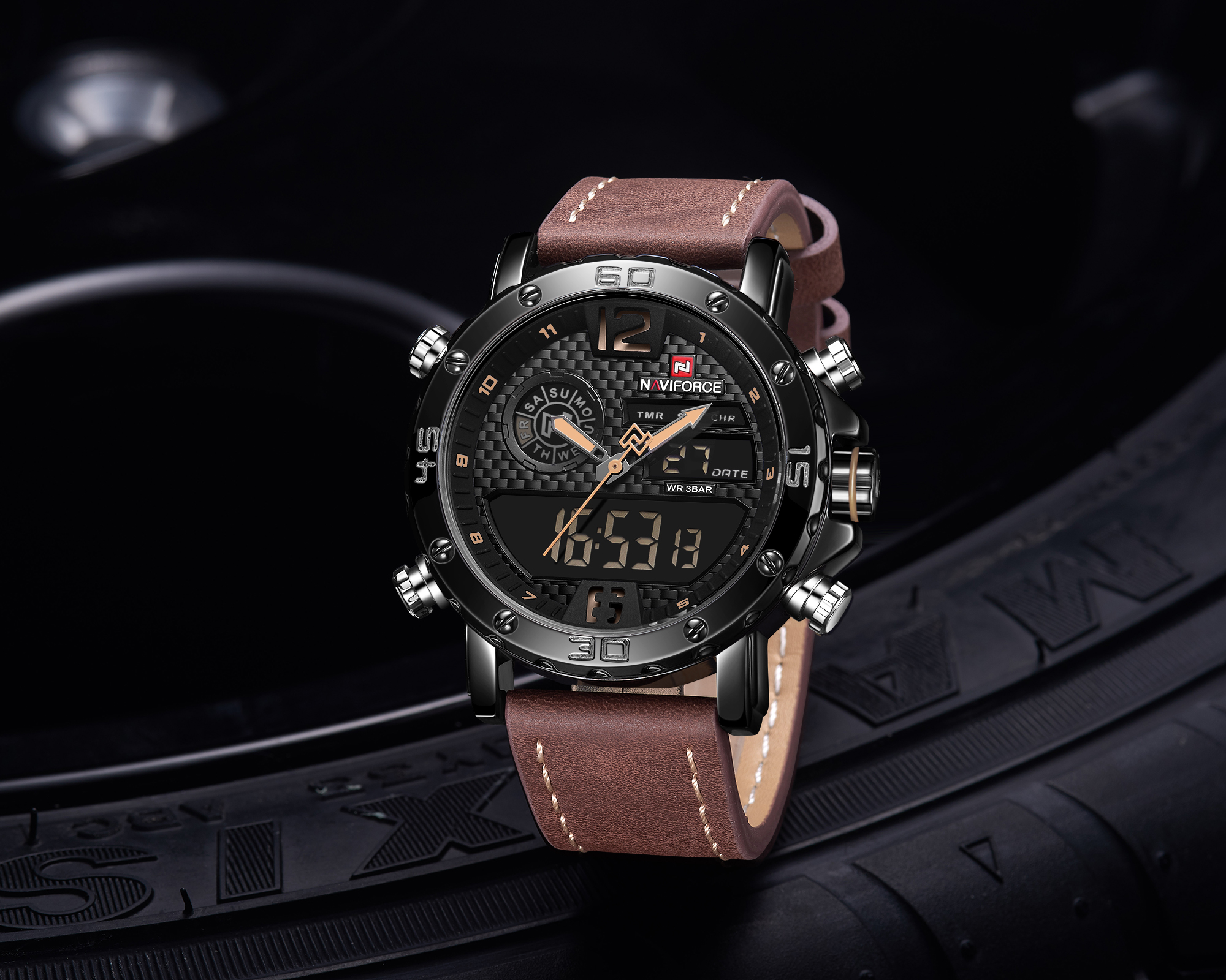 RELOJ HOMBRE NAVIFORCE CUERO CAFE ANALOGO DIGITAL. - 5