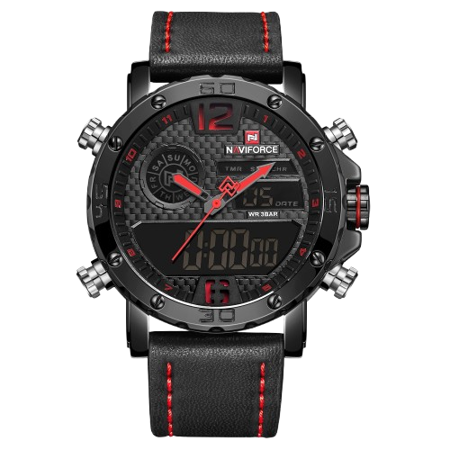 RELOJ HOMBRE NAVIFORCE ROJO CUERO ANALOGO DIGITAL. - 1