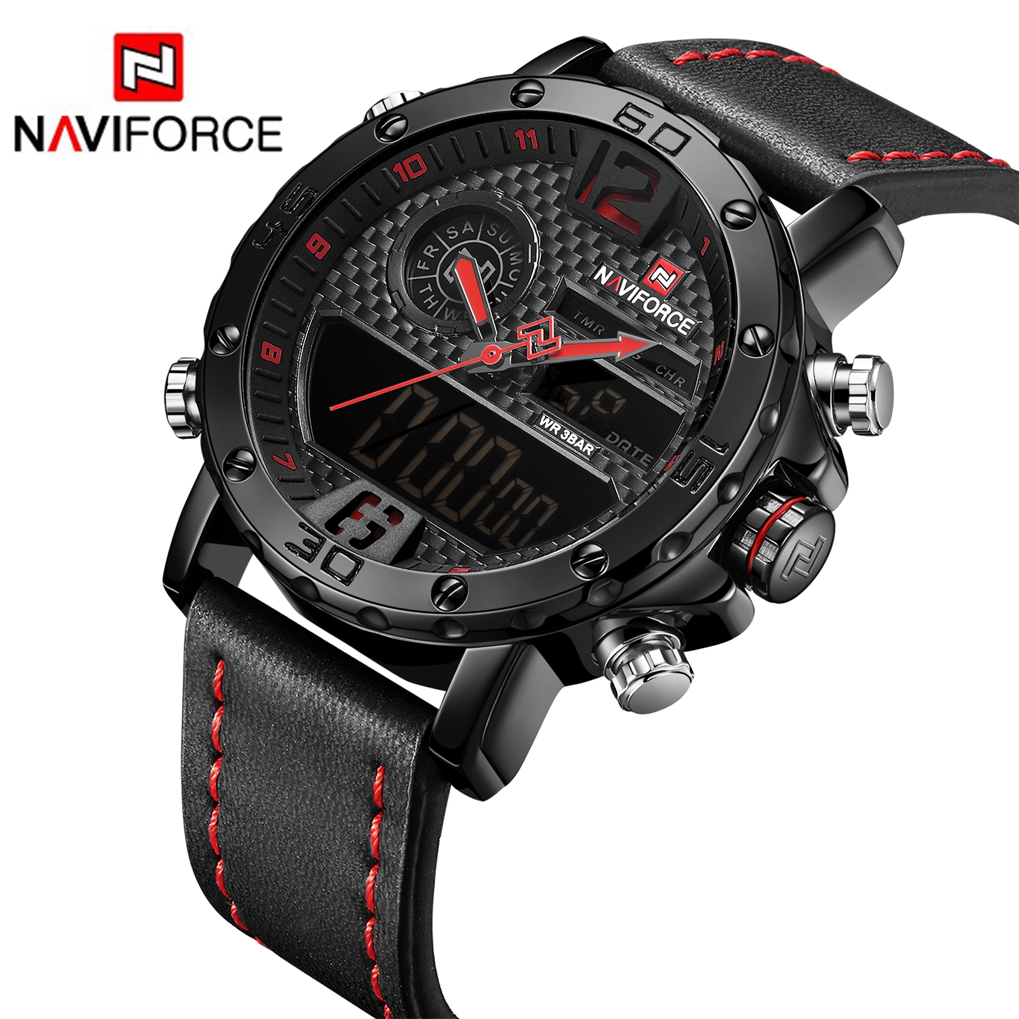 RELOJ HOMBRE NAVIFORCE ROJO CUERO ANALOGO DIGITAL. - 2