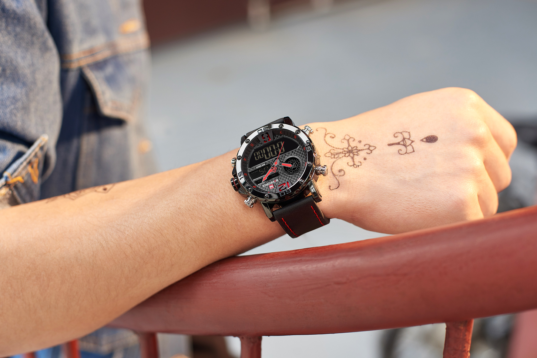RELOJ HOMBRE NAVIFORCE ROJO CUERO ANALOGO DIGITAL. - 4
