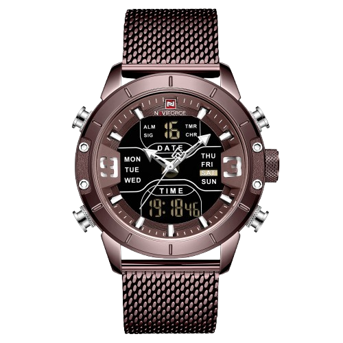 RELOJ HOMBRE NAVIFORCE MORADO ANALOGO DIGITAL MALLA ACERO. - 1