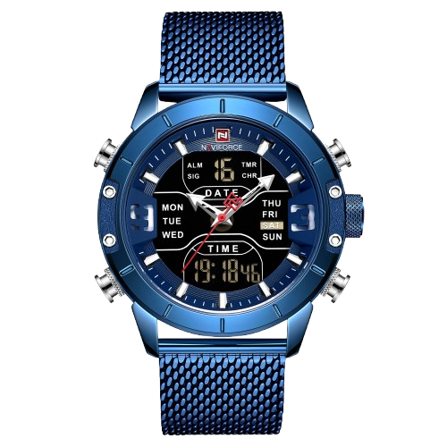 RELOJ HOMBRE NAVIFORCE AZUL ANALOGO DIGITAL MALLA ACERO. - 1