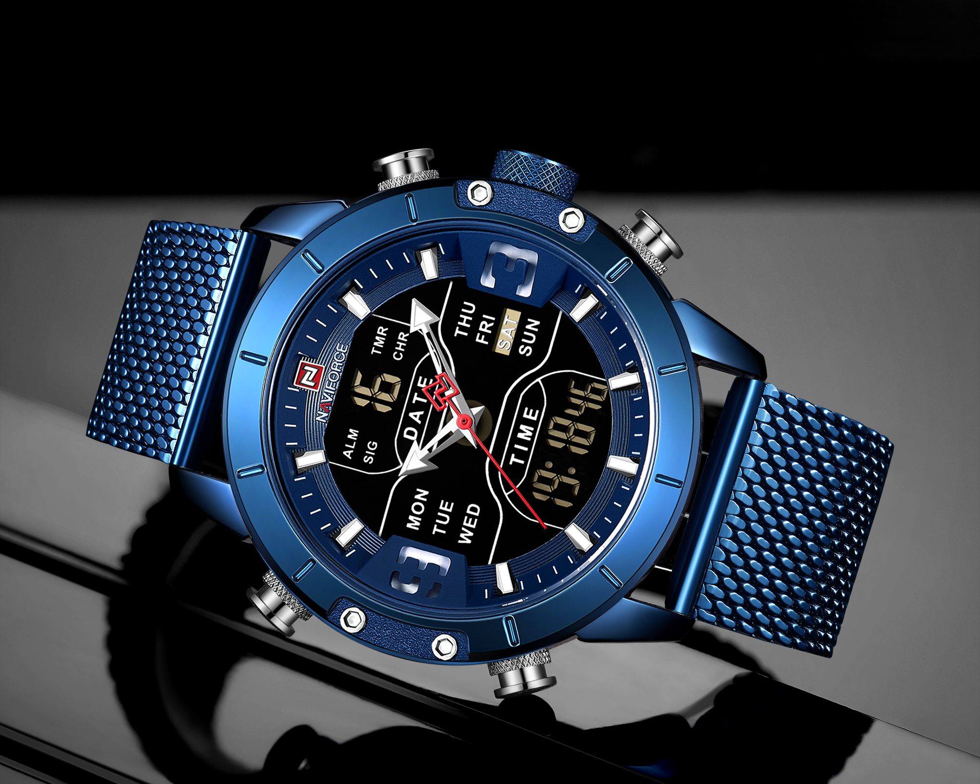 RELOJ HOMBRE NAVIFORCE AZUL ANALOGO DIGITAL MALLA ACERO. - 2