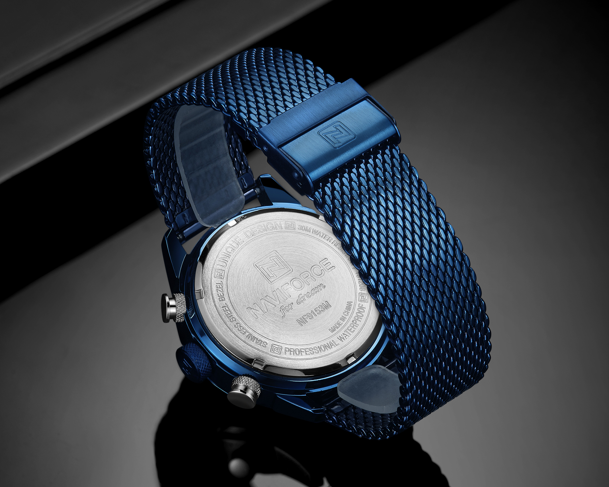 RELOJ HOMBRE NAVIFORCE AZUL ANALOGO DIGITAL MALLA ACERO. - 3