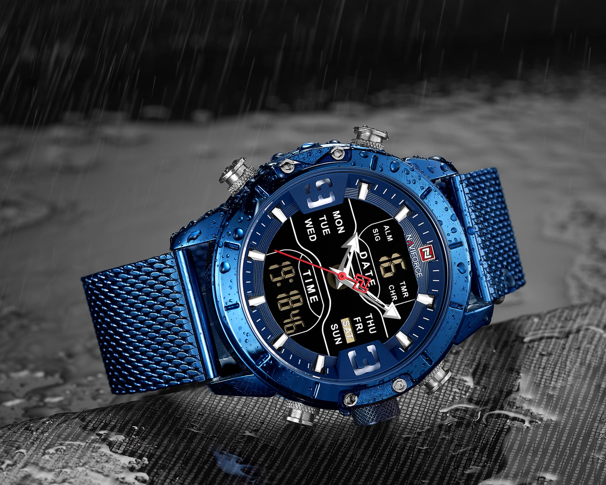 RELOJ HOMBRE NAVIFORCE AZUL ANALOGO DIGITAL MALLA ACERO. - 4