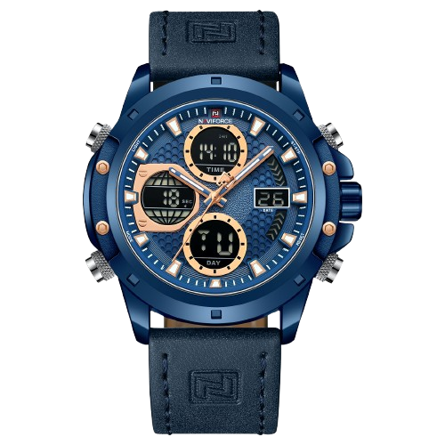 RELOJ HOMBRE NAVIFORCE CUERO ANALOGO DIGITAL LED AZUL - 1