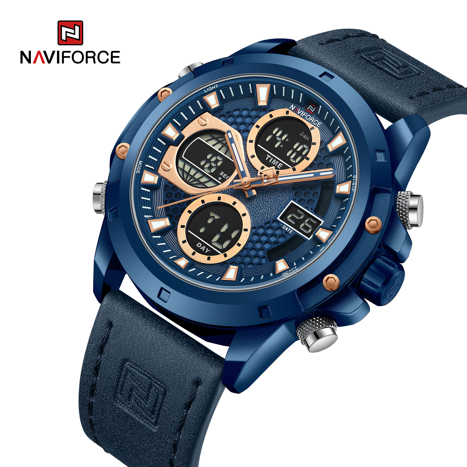 RELOJ HOMBRE NAVIFORCE CUERO ANALOGO DIGITAL LED AZUL - 2