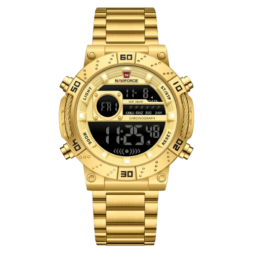 RELOJ HOMBRE NAVIFORCE ACERO DIGITAL DORADO LED - 1