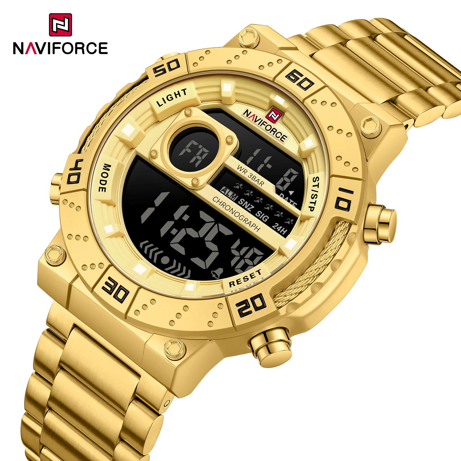 RELOJ HOMBRE NAVIFORCE ACERO DIGITAL DORADO LED - 2
