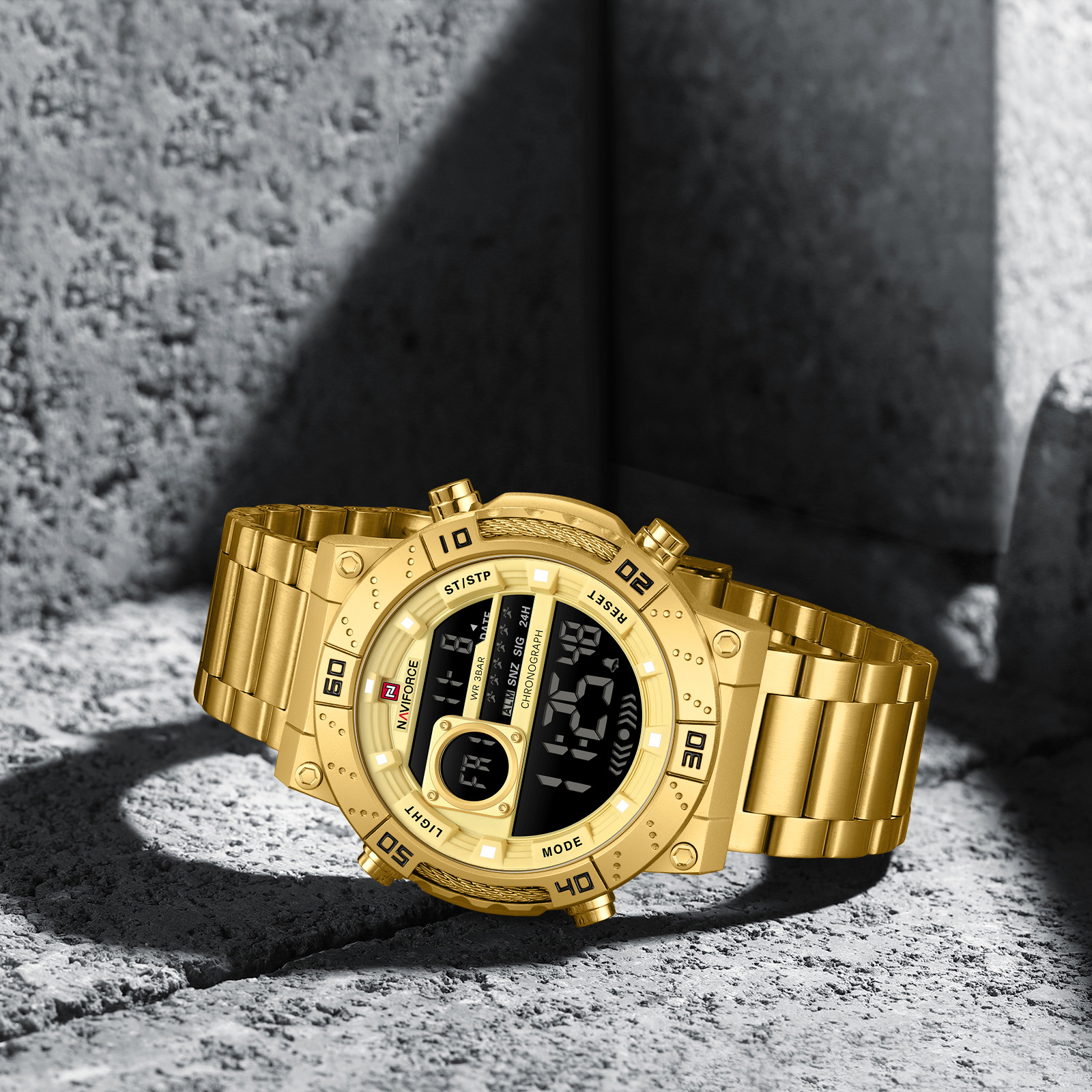 RELOJ HOMBRE NAVIFORCE ACERO DIGITAL DORADO LED - 3