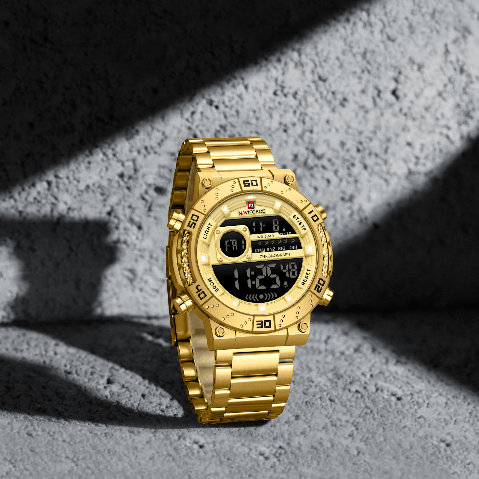 RELOJ HOMBRE NAVIFORCE ACERO DIGITAL DORADO LED - 4