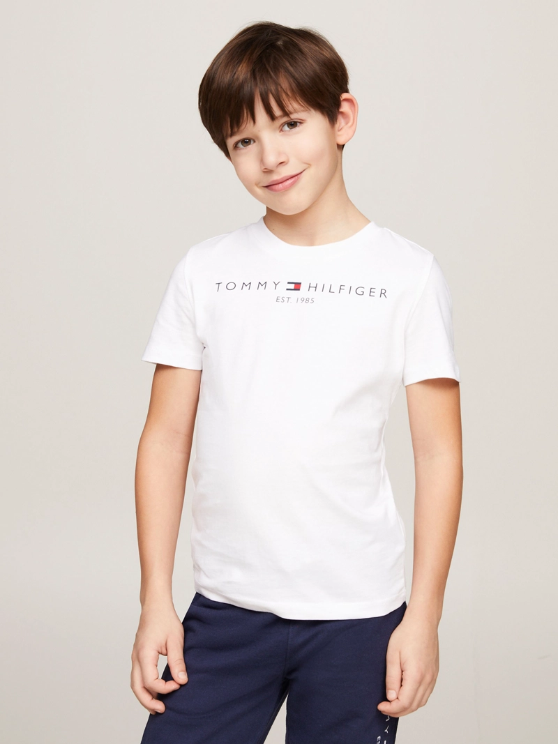 POLERA ALGODÓN NIÑA TOMMY HILFIGER BLANCO KIDS ESSENTIAL LOGO C-NECK - 1