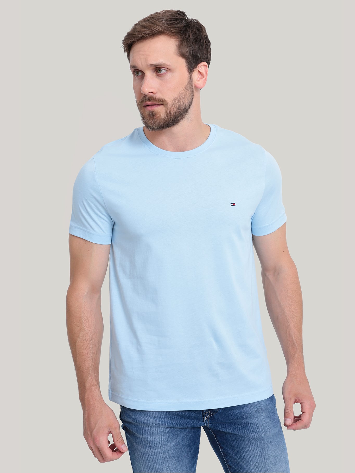 POLERA ALGODÓN HOMBRE TOMMY HILFIGER CELESTE ESSENTIAL COTTON C-NECK SLIM FIT - 1