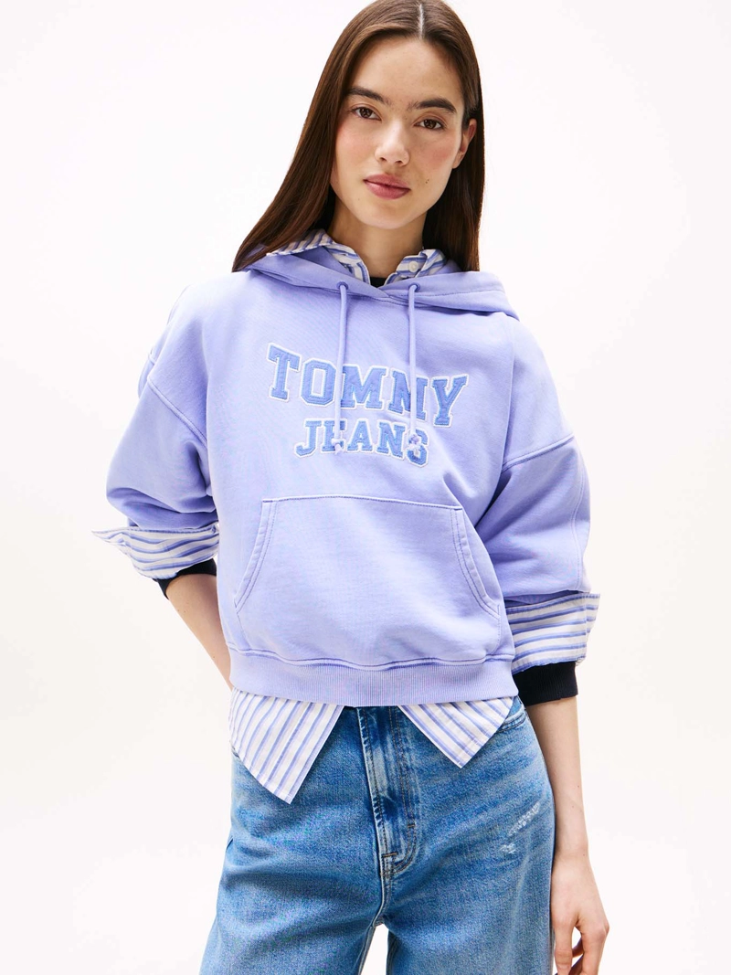 POLERON HOODIE CROP RELAXED CON LOGO - 1