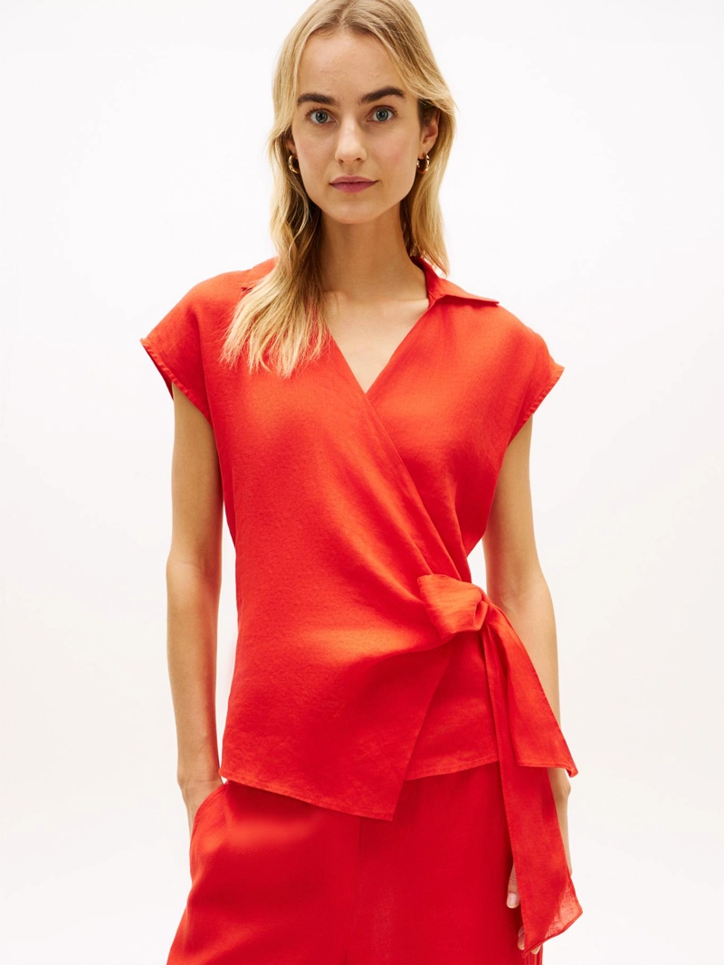 BLUSA DE LINO CON LAZO ANUDABLE - 1
