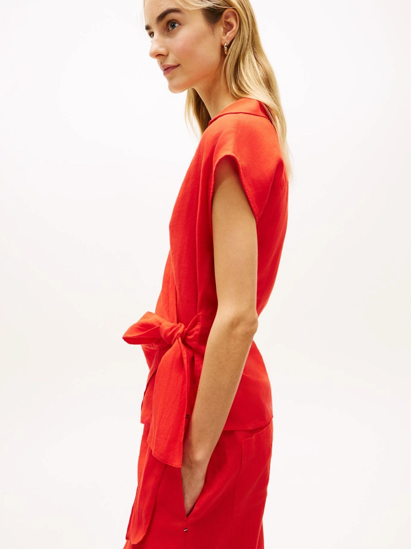 BLUSA DE LINO CON LAZO ANUDABLE - 4