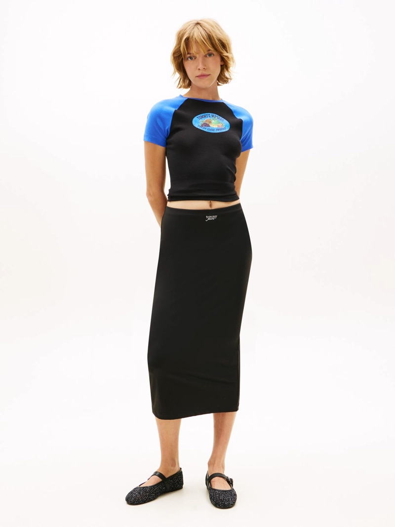 FALDA BODYCON MIDI CON LOGO - 1