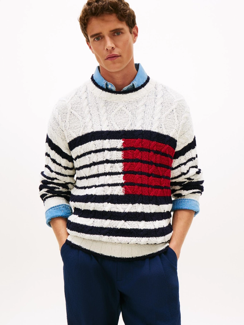 SWEATER DE PUNTO TRENZADO CON RAYAS - 1
