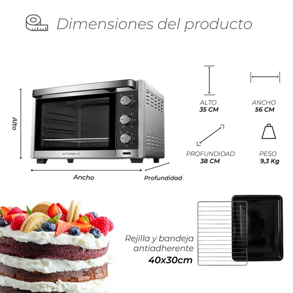 HORNO ELÉCTRICO KITCHEN-IT SILVER SERIES 45L DOBLE VIDRIO - 10