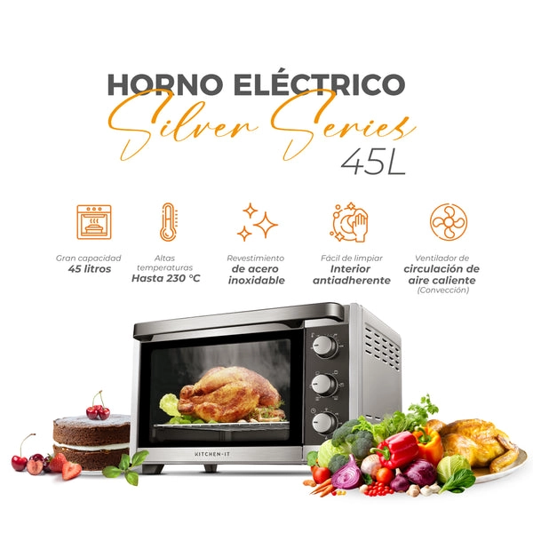HORNO ELÉCTRICO KITCHEN-IT SILVER SERIES 45L DOBLE VIDRIO - 4