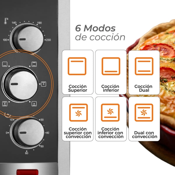 HORNO ELÉCTRICO KITCHEN-IT SILVER SERIES 45L DOBLE VIDRIO - 5