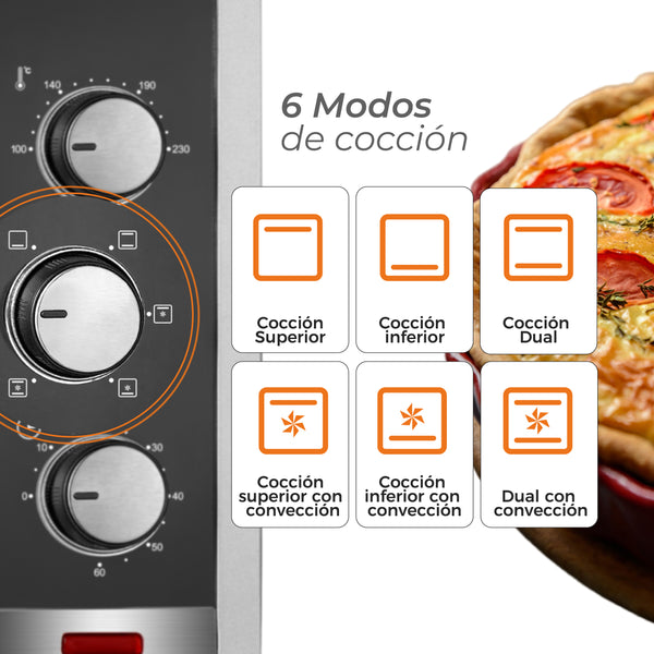 HORNO ELÉCTRICO KITCHEN-IT SILVER SERIES 45L DOBLE VIDRIO - 8