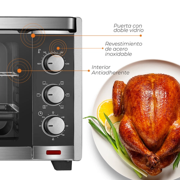HORNO ELÉCTRICO KITCHEN-IT SILVER SERIES 45L DOBLE VIDRIO - 7