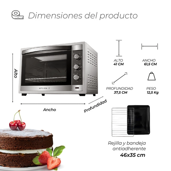 HORNO ELÉCTRICO KITCHEN-IT SILVER SERIES 60L DOBLE VIDRIO - 10