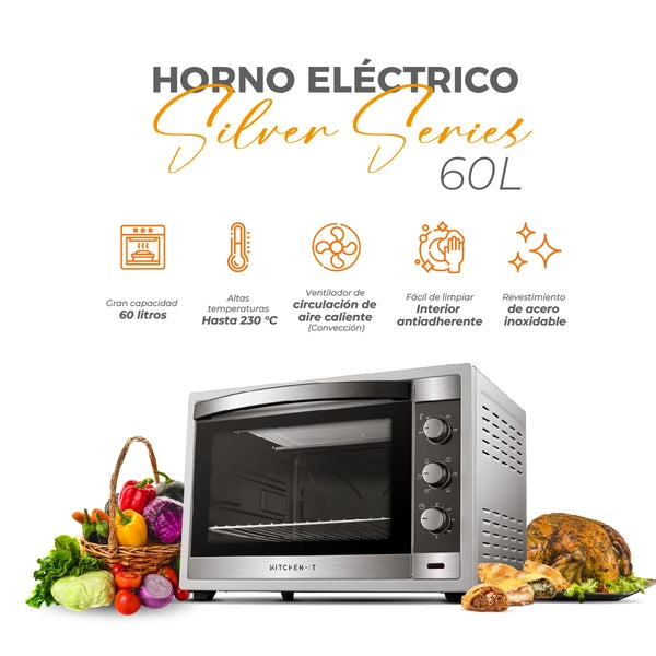 HORNO ELÉCTRICO KITCHEN-IT SILVER SERIES 60L DOBLE VIDRIO - 4