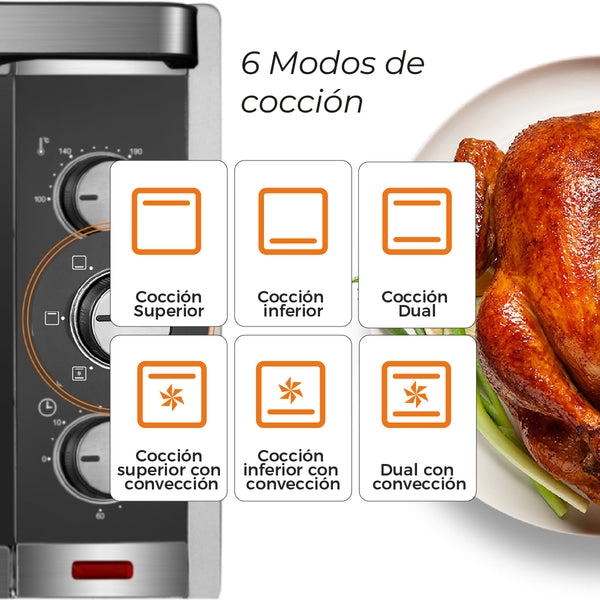 HORNO ELÉCTRICO KITCHEN-IT SILVER SERIES 60L DOBLE VIDRIO - 5